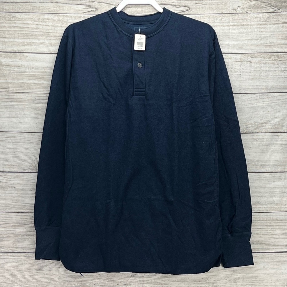 LL Bean Mens Navy Blue Cotton Wool Blend Henley Long Sleeve Shirt Medium NEW
